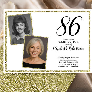 86th Custom Photo White and Gold Invitation