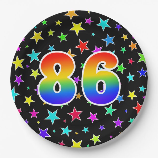 86th Event: Bold, Fun, Colourful Rainbow 86 Paper Plate (Front)