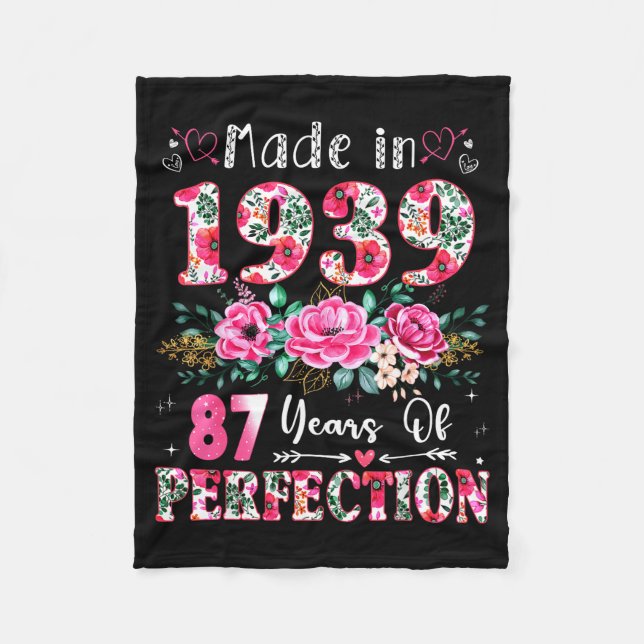 87 Year Old Made In 19&#  Floral 87th Birthday Wo Fleece Blanket (Front)