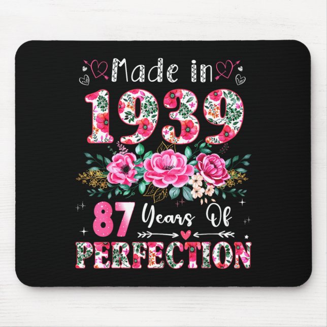 87 Year Old Made In 19&#  Floral 87th Birthday Wo Mouse Mat (Front)