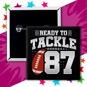 87 Year Old Tackle Football Party 87th Birthday 15 Cm Square Badge