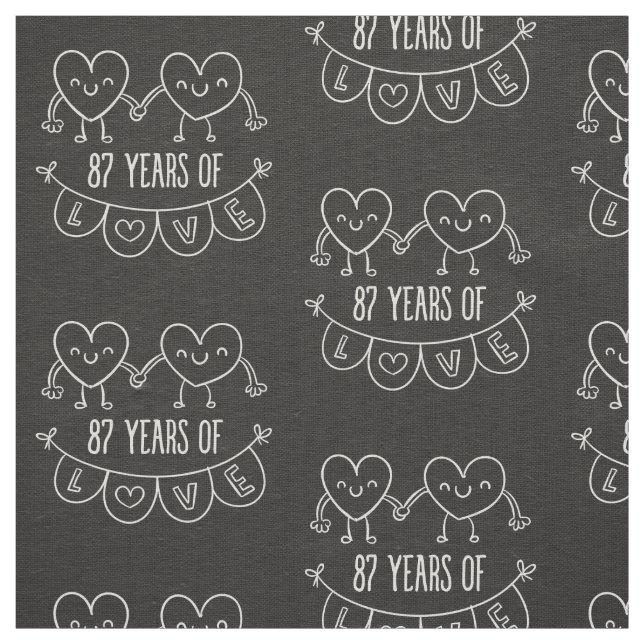 87th Anniversary Gift Chalk Hearts Fabric (Swatch)
