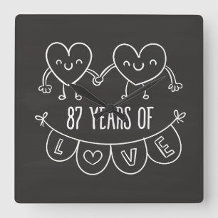87th Anniversary Gift Chalk Hearts Square Wall Clock