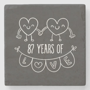 87th Anniversary Gift Chalk Hearts Stone Coaster