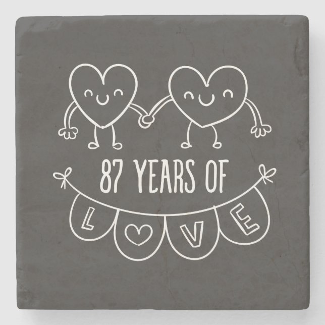 87th Anniversary Gift Chalk Hearts Stone Coaster (Front)