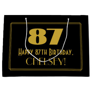 87th Birthday — Art Deco Inspired Look "87" & Name Large Gift Bag