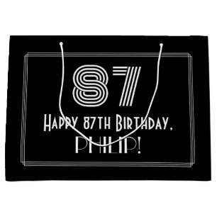 87th Birthday — Art Deco Inspired Look "87" & Name Large Gift Bag