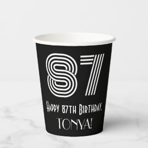 87th Birthday — Art Deco Inspired Look “87” + Name Paper Cups