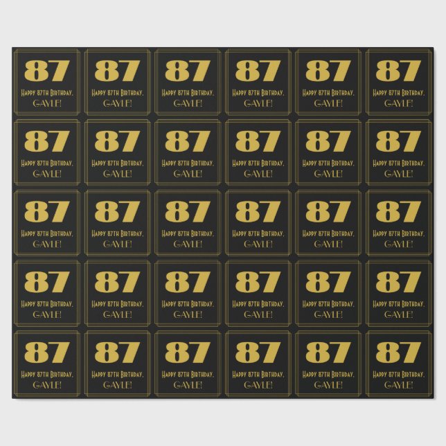 87th Birthday – Art Deco Inspired Look "87" & Name Wrapping Paper (Seam)