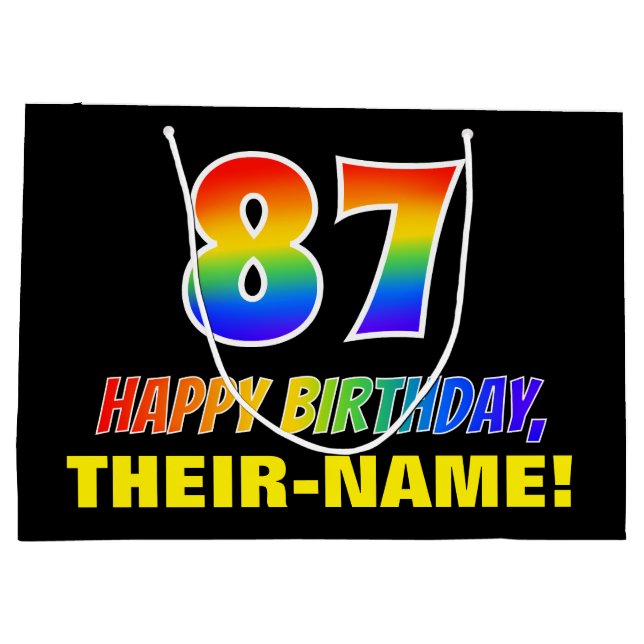 87th Birthday: Bold, Fun, Simple, Rainbow 87 Large Gift Bag (Back)