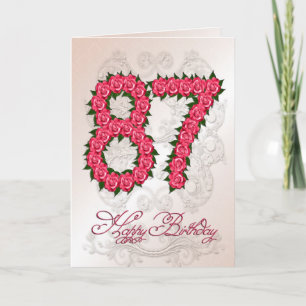 87th birthday card with roses and leaves