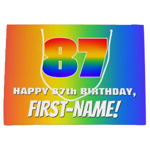 87th Birthday: Colorful, Fun Rainbow Pattern # 87 Large Gift Bag