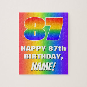 87th Birthday: Colourful, Fun Rainbow Pattern # 87 Jigsaw Puzzle