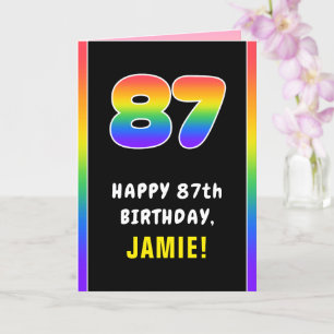 87th Birthday: Colourful Rainbow # 87, Custom Name Card