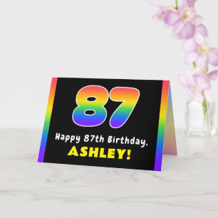 87th Birthday: Colourful Rainbow # 87, Custom Name Card