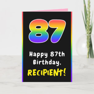 87th Birthday: Colourful Rainbow # 87, Custom Name Card