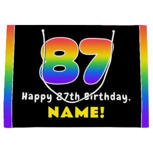 87th Birthday: Colourful Rainbow # 87, Custom Name Large Gift Bag