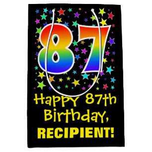 87th Birthday: Colourful Stars Pattern & Rainbow 8 Medium Gift Bag