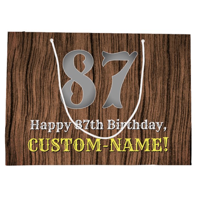 87th Birthday: Country Western Inspired Look, Name Large Gift Bag (Back)