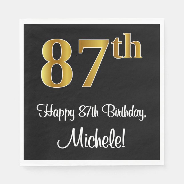 87th Birthday ~ Elegant Luxurious Faux Gold Look # Napkin (Front)