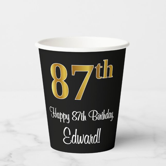 87th Birthday - Elegant Luxurious Faux Gold Look # Paper Cups (Front)