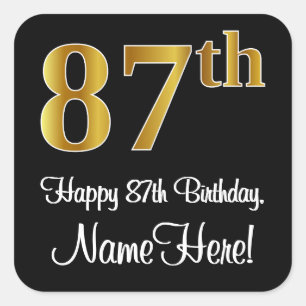 87th Birthday – Elegant Luxurious Faux Gold Look # Square Sticker