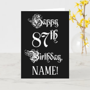 87th Birthday: Fancy, Elegant Script + Custom Name Card