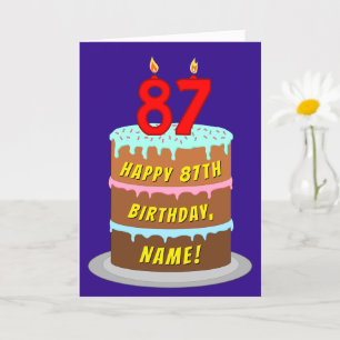 87th Birthday: Fun Cake and Candles + Custom Name Card