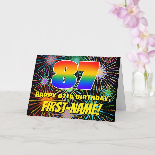 87th Birthday: Fun, Colourful Celebratory Firework Card (Orchid)