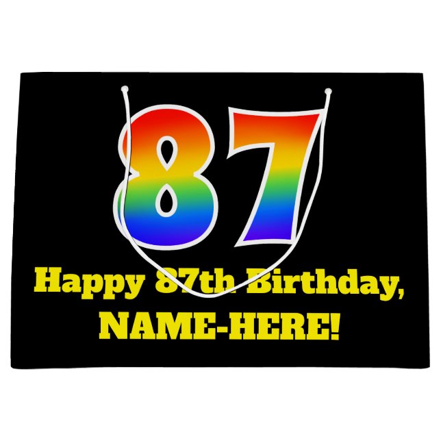 87th Birthday ~ Fun, Colourful, Vibrant, Rainbow 8 Large Gift Bag (Front)
