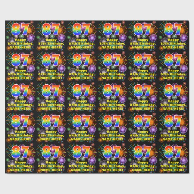 87th Birthday: Fun Fireworks, Rainbow Look # “87” Wrapping Paper (Seam)