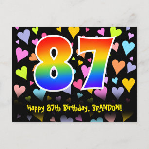 87th Birthday: Fun Hearts Pattern, Rainbow 87 Postcard