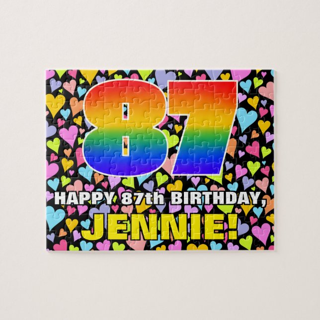 87th Birthday — Fun, Loving Heart Shapes + “87” Jigsaw Puzzle (Horizontal)