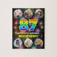 87th Birthday: Fun Rainbow #, Custom Name + Photos