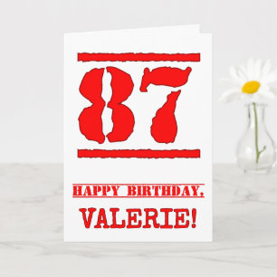 87th Birthday: Fun, Red Rubber Stamp Inspired Look Card