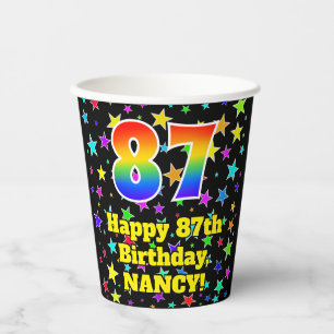 87th Birthday: Fun Stars Pattern and Rainbow 87 Paper Cups