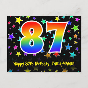 87th Birthday: Fun Stars Pattern, Rainbow 87, Name Postcard