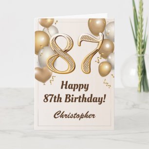 87th Birthday Gold Balloons and Confetti Birthday Card