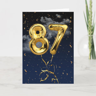 87th Birthday Gold Mylar Balloon and Confetti Card