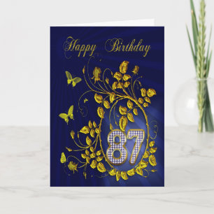 87th Birthday golden butterflies Card