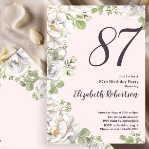 87th Birthday Invitation Blush Pink Floral Peonies