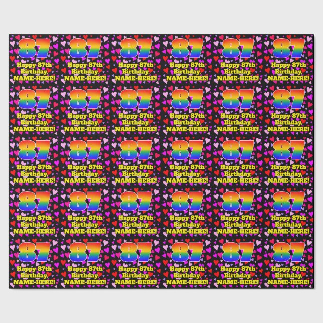 87th Birthday: Loving Hearts Pattern, Rainbow # 87 Wrapping Paper (Seam)
