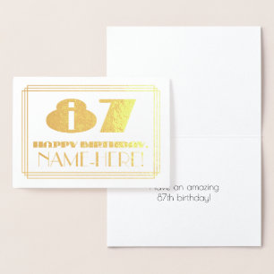 87th Birthday; Name + Art Deco Inspired Look "87" Foil Card