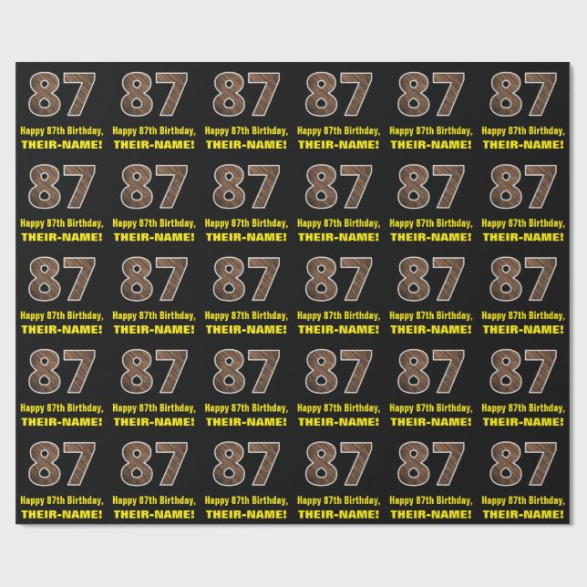 87th Birthday: Name & Faux Wood Grain Pattern "87" Wrapping Paper (Flat)