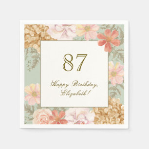 87th Birthday Napkin Autumn Colour Floral Sage