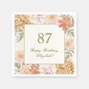 87th Birthday Napkin Autumn Colour Floral Stripe