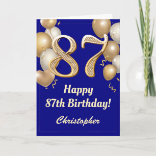 87th Birthday Navy Blue and Gold Balloons Confetti Card
