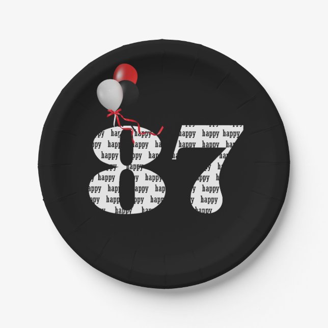 87th birthday party balloons paper plate (Front)