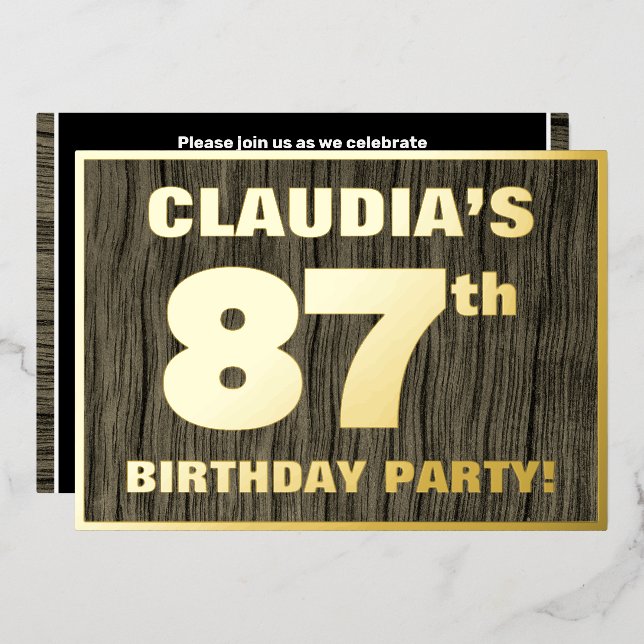 87th Birthday Party: Bold, Faux Wood Grain Pattern (Front/Back)