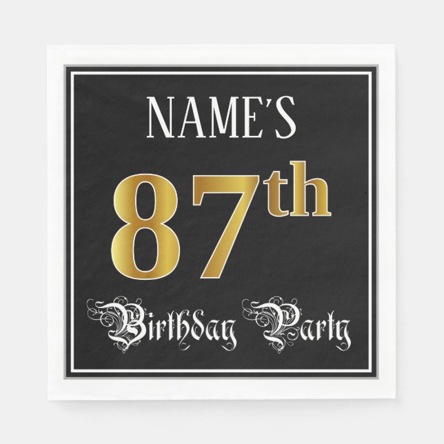 87th Birthday Party — Fancy Script, Faux Gold Look Napkin (Front)